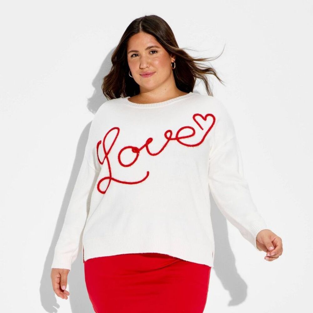 Women's Love Graphic Pullover Sweater - White 1X - Picture 2 of 3